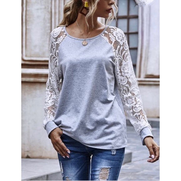 Camisa White Lace-Sleeve Raglan Top - Picture 2 of 4